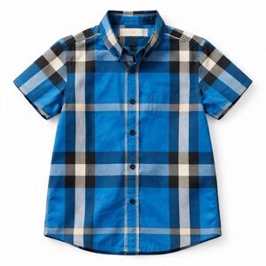 Burberry Boys Button Down Shirt Check Plaid Blue Short Sleeve Size 10Y